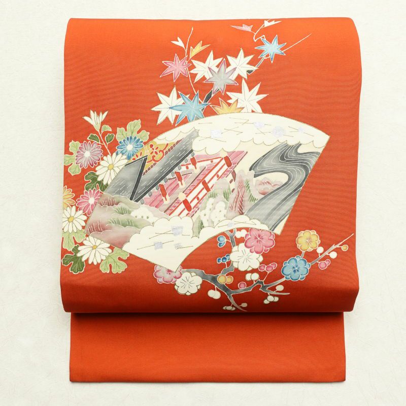 014w 凄く 着物 花模様 塩瀬 名古屋帯 たたき染 