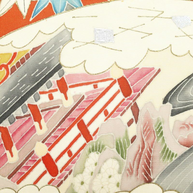 名古屋帯 塩瀬染 太鼓柄 正絹 古典柄 名古屋仕立て 橙_画像3