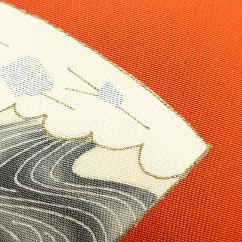 名古屋帯 塩瀬染 太鼓柄 正絹 古典柄 名古屋仕立て 橙_画像6