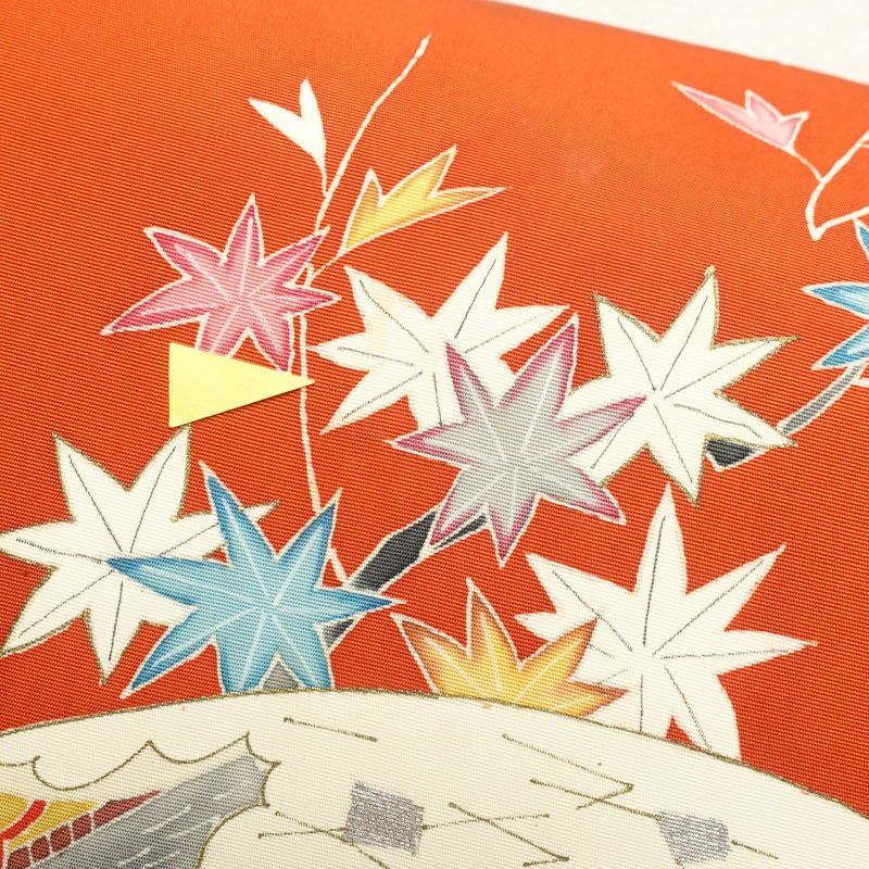 名古屋帯 塩瀬染 太鼓柄 正絹 古典柄 名古屋仕立て 橙_画像7