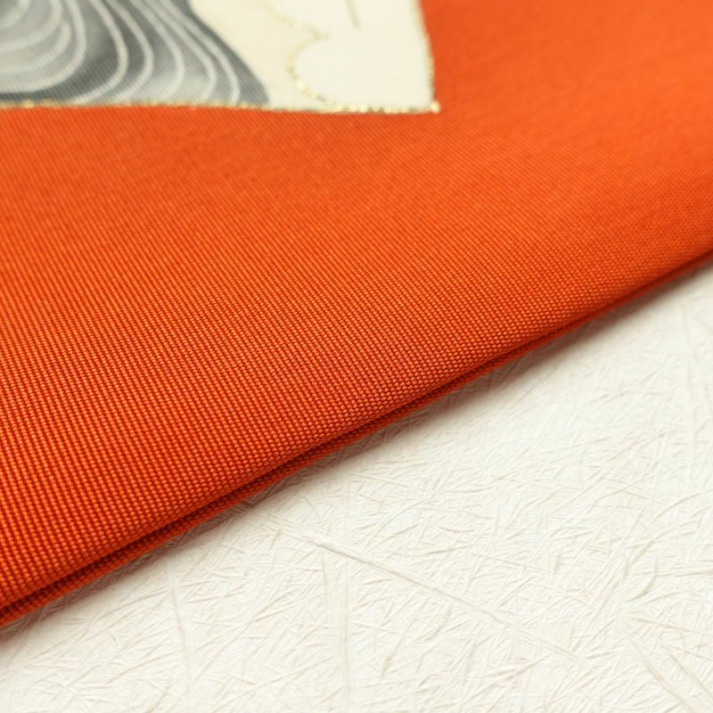 名古屋帯 塩瀬染 太鼓柄 正絹 古典柄 名古屋仕立て 橙_画像20