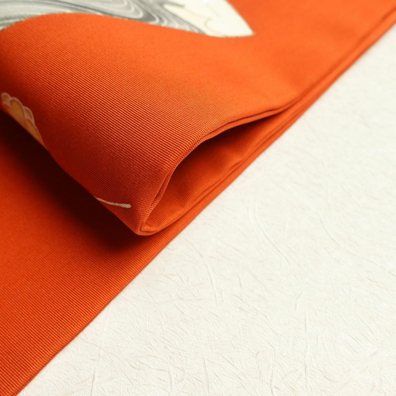 名古屋帯 塩瀬染 太鼓柄 正絹 古典柄 名古屋仕立て 橙_画像35