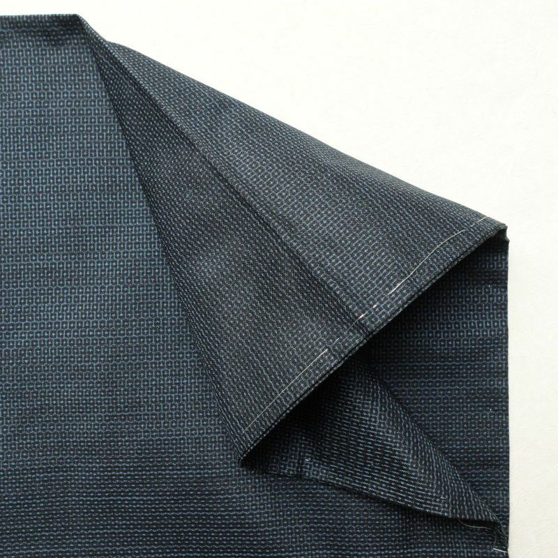 男性用 大島紬 着物 美品 証紙あり しつけ糸付き 正絹 亀甲柄 袷仕立て 青・紺_画像16