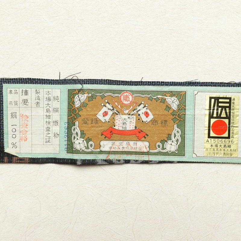 男性用 大島紬 着物 美品 証紙あり しつけ糸付き 正絹 亀甲柄 袷仕立て 青・紺_画像30