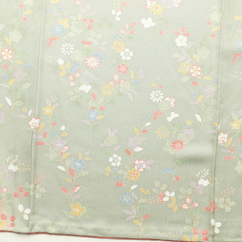 訪問着 良品 正絹 刺繍 金彩 花柄 袷仕立て 緑・うぐいす色_画像15