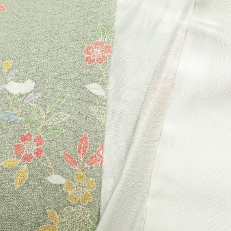 訪問着 良品 正絹 刺繍 金彩 花柄 袷仕立て 緑・うぐいす色_画像30