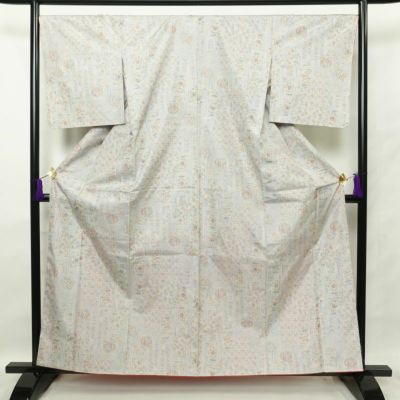 紬 美品 しつけ糸付き 正絹 幾何学柄・抽象柄 身丈160cm 裄丈69cm 袷仕立て 青・紺