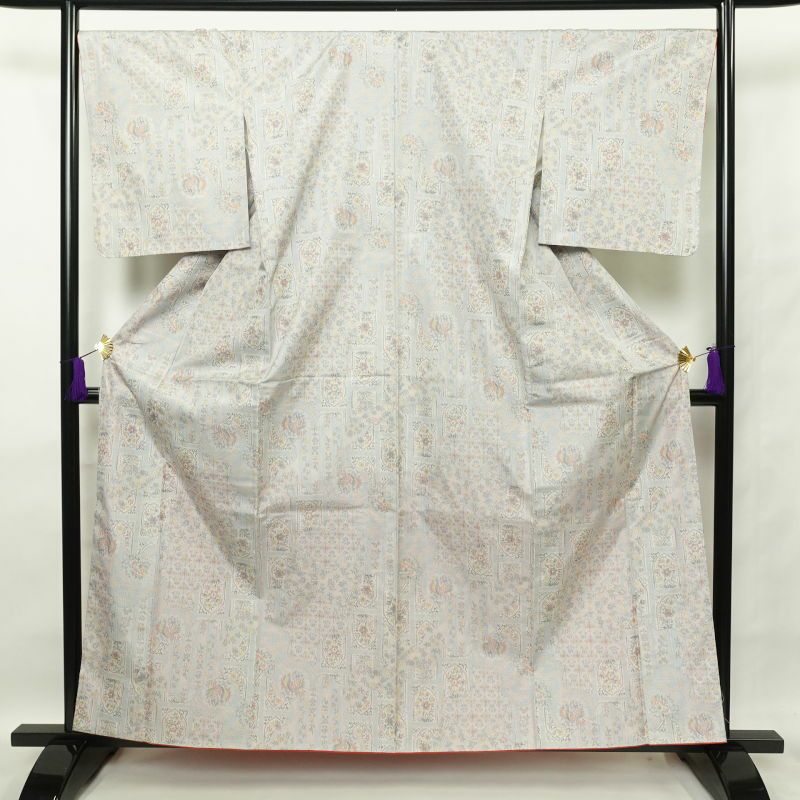 紬 美品 しつけ糸付き 正絹 幾何学柄・抽象柄 身丈160cm 裄丈69cm 袷仕立て 青・紺