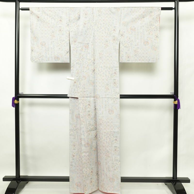 紬 美品 しつけ糸付き 正絹 幾何学柄・抽象柄 袷仕立て 青・紺_画像2