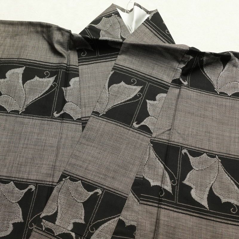 大島紬 正絹 証紙なし 蝶・昆虫柄 袷仕立て 茶_画像19
