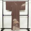 訪問着 清裳 良品 しつけ糸付き 縮緬 一つ紋付き 共八掛 刺繍 正絹 木の葉・植物柄 袷仕立て 茶_画像2