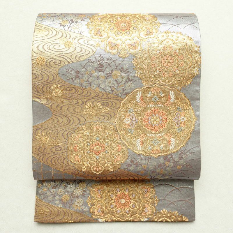 袋帯 六通柄 良品 フォーマル用 正絹 波 古典柄 金・銀_画像1