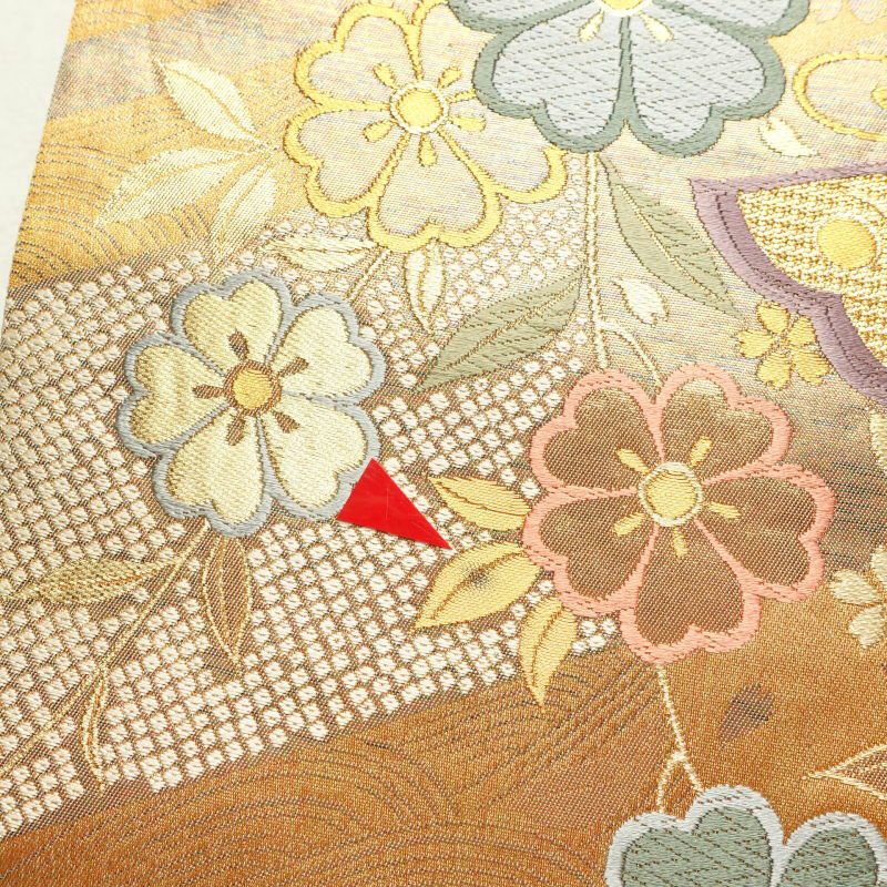 袋帯 六通柄 振袖用 正絹 蝶 花柄 黄・黄土色_画像11