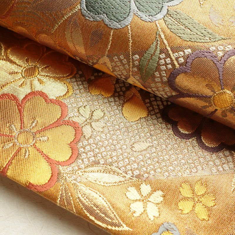 袋帯 六通柄 振袖用 正絹 蝶 花柄 黄・黄土色_画像13