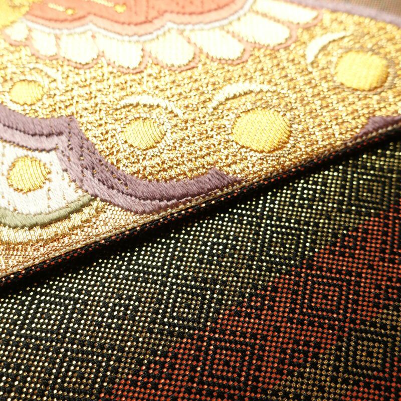 袋帯 六通柄 振袖用 正絹 蝶 花柄 黄・黄土色_画像21