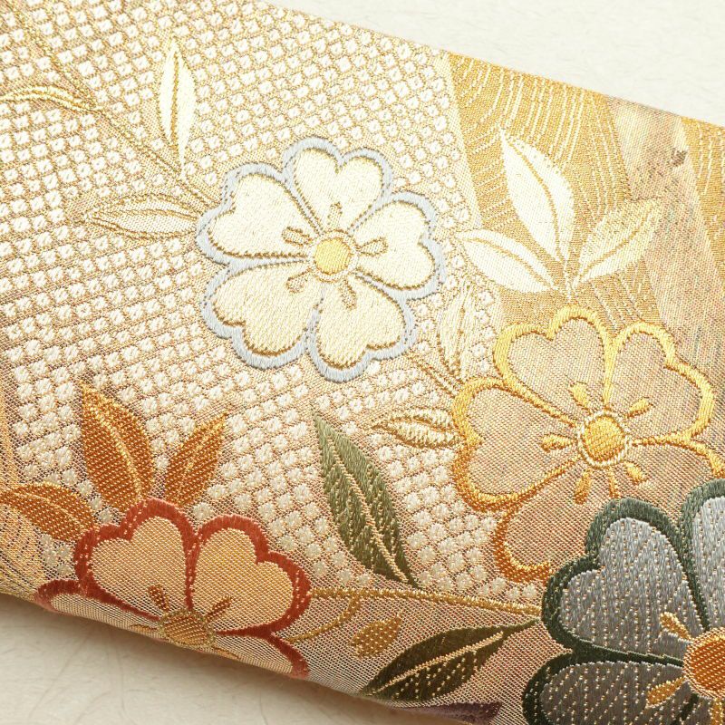 袋帯 六通柄 振袖用 正絹 蝶 花柄 黄・黄土色_画像24