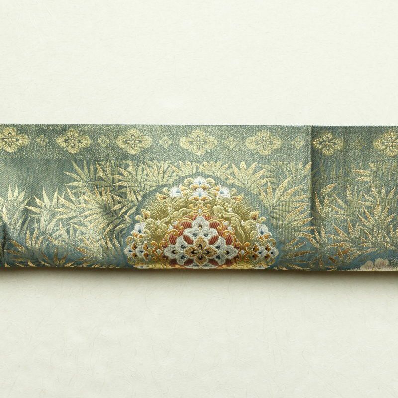袋帯 六通柄 美品 西陣織 証紙あり フォーマル用 正絹 古典柄 緑・うぐいす色_画像20