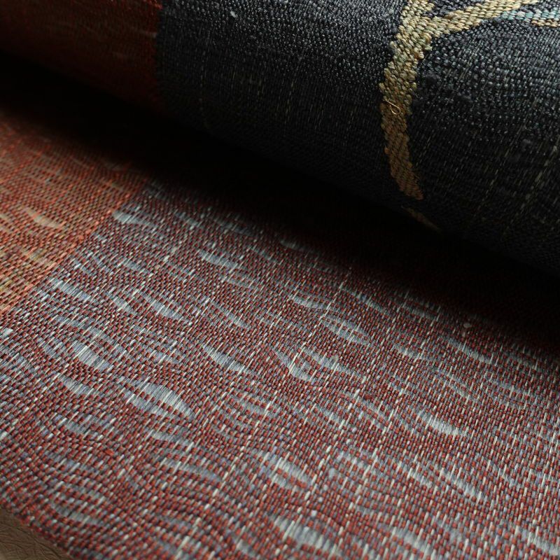 袋帯 太鼓柄 美品 漢方薬草染 手織 一般用 正絹 花柄 小豆・エンジ_画像9