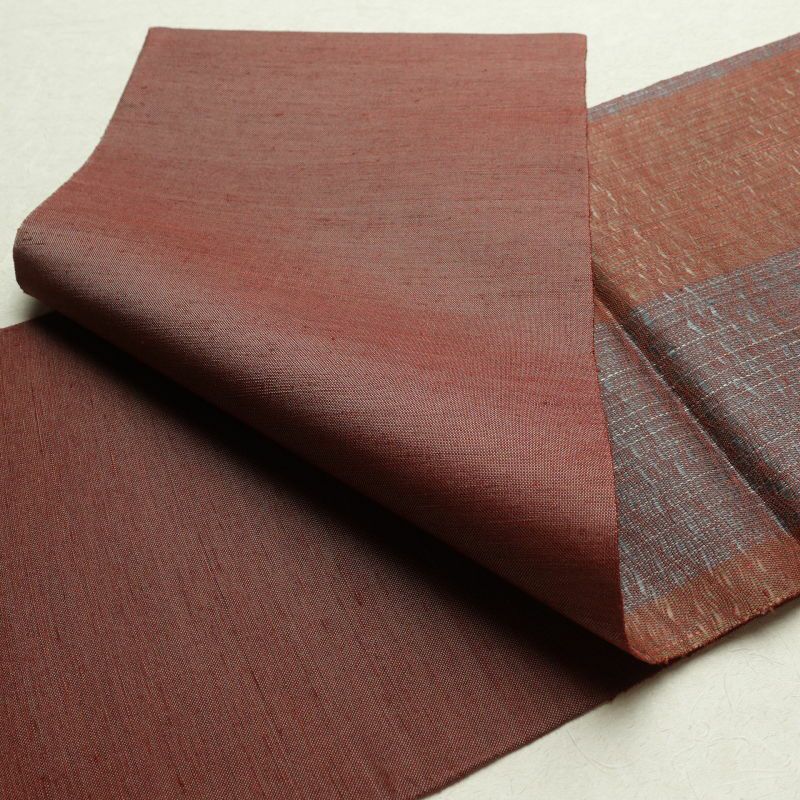 袋帯 太鼓柄 美品 漢方薬草染 手織 一般用 正絹 花柄 小豆・エンジ_画像11