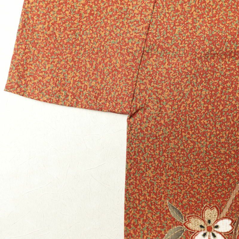 訪問着 良品 落款入り 志保里 正絹 金彩 木の葉・植物柄 袷仕立て 黄・黄土色_画像14