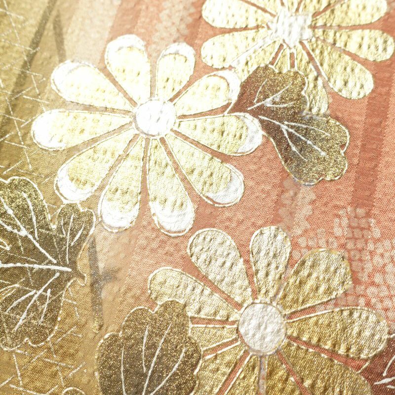 訪問着 しつけ糸付き 金駒刺繍 箔 正絹 花柄 袷仕立て 緑・うぐいす色_画像8