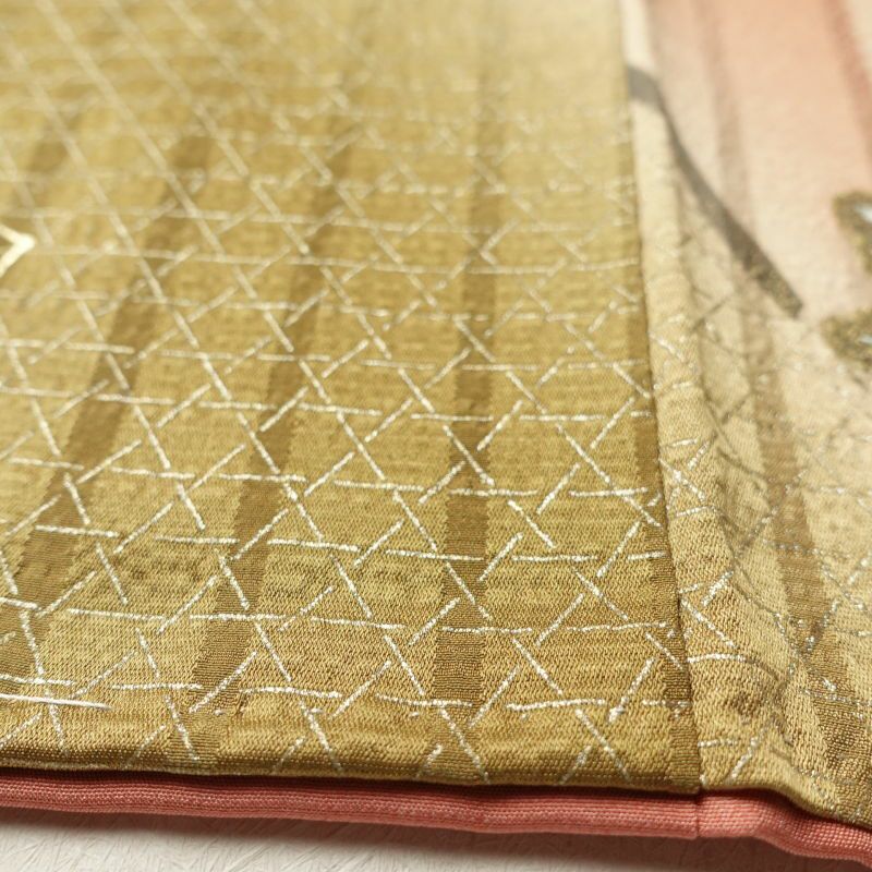 訪問着 しつけ糸付き 金駒刺繍 箔 正絹 花柄 袷仕立て 緑・うぐいす色_画像14