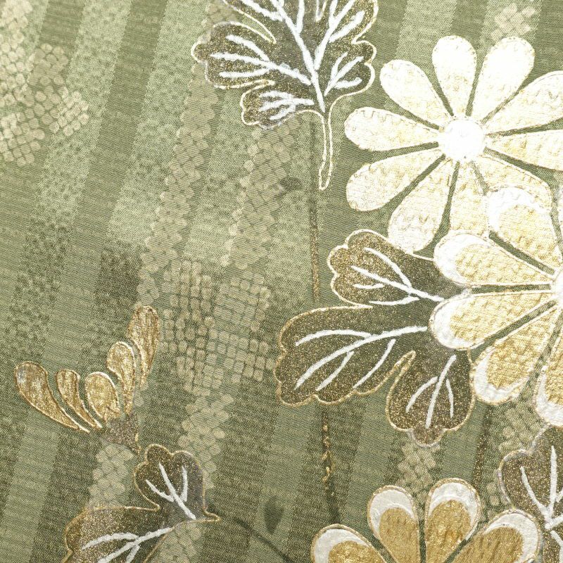 訪問着 しつけ糸付き 金駒刺繍 箔 正絹 花柄 袷仕立て 緑・うぐいす色_画像19