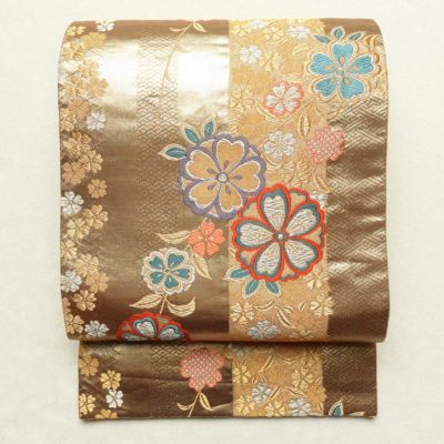 袋帯 六通柄 振袖用 正絹 花柄 桜 金・銀