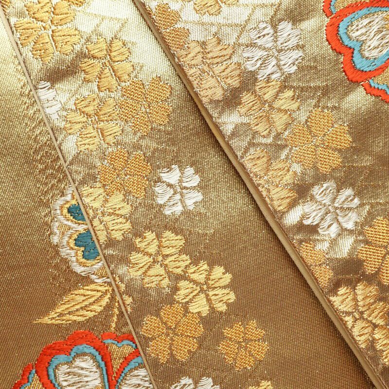 袋帯 六通柄 振袖用 正絹 花柄 桜 金・銀_画像30