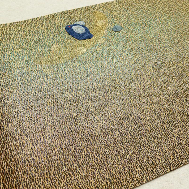 袋帯 太鼓柄 美品 刺繍 証紙あり 一般用 正絹 うさぎ 兎 人物・動物柄 黄・黄土色_画像25