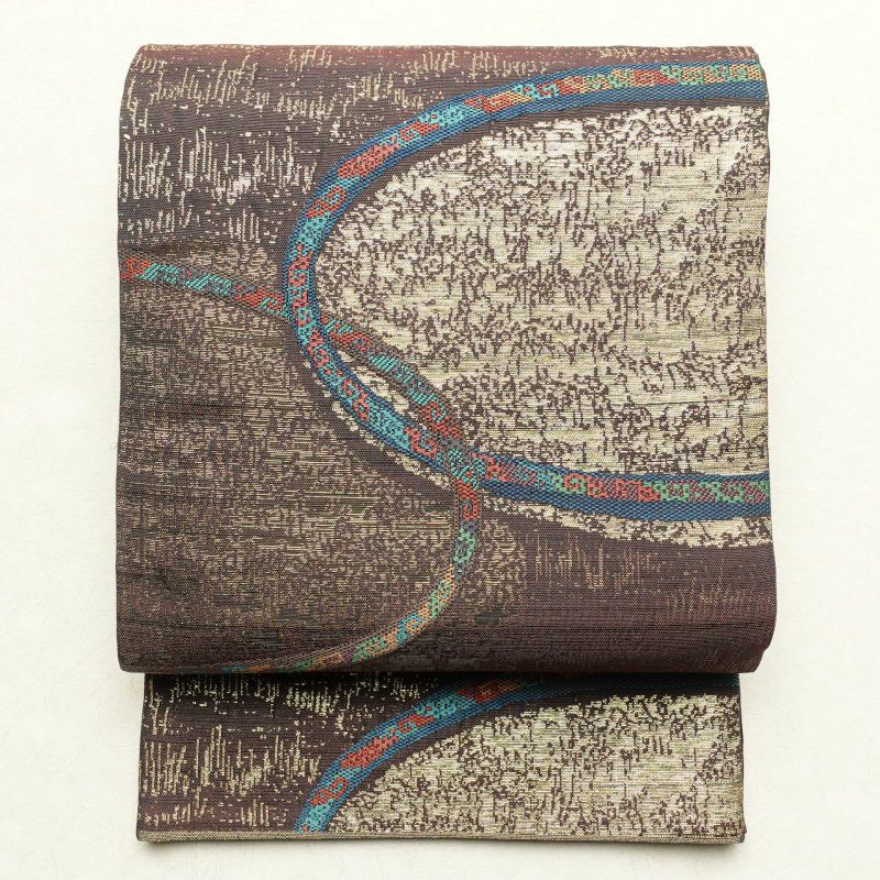 袋帯 六通柄 美品 彫絹 正絹 幾何学柄・抽象柄 茶 | 六通柄 古着着物