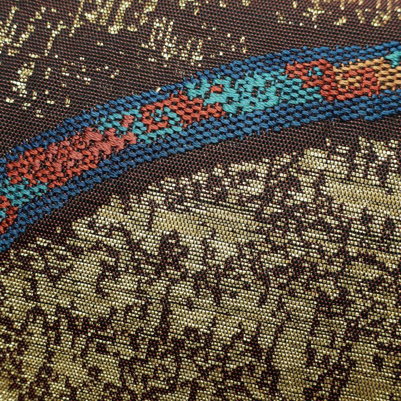 袋帯 六通柄 美品 彫絹 正絹 幾何学柄・抽象柄 茶_画像5