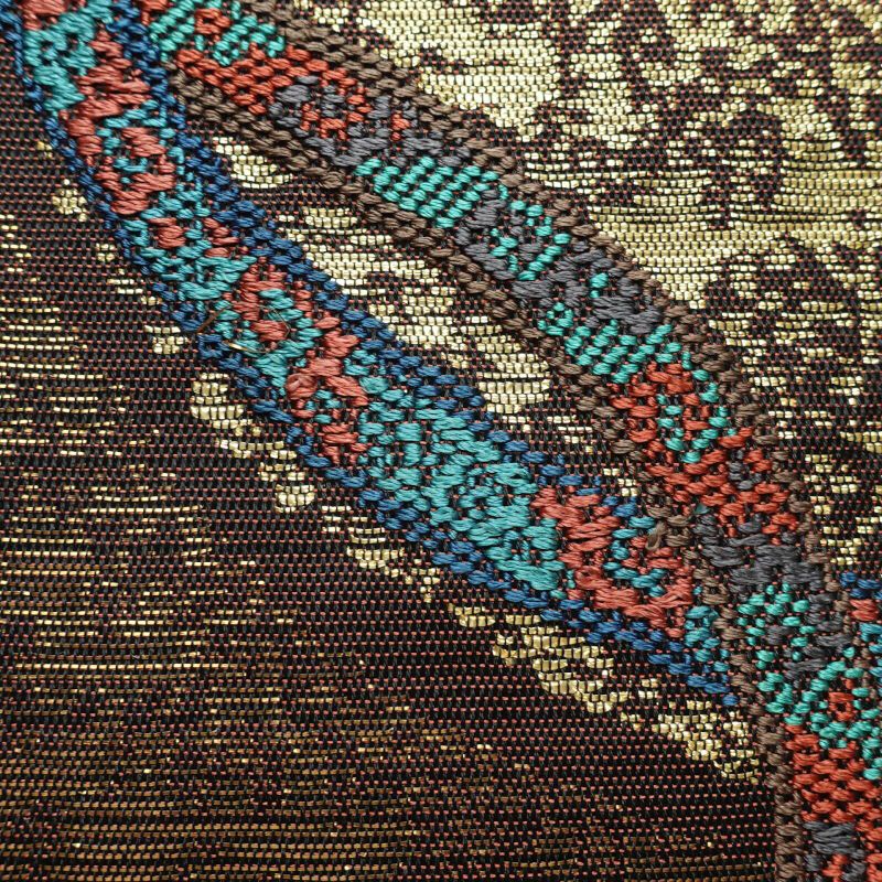 袋帯 六通柄 美品 彫絹 正絹 幾何学柄・抽象柄 茶_画像8