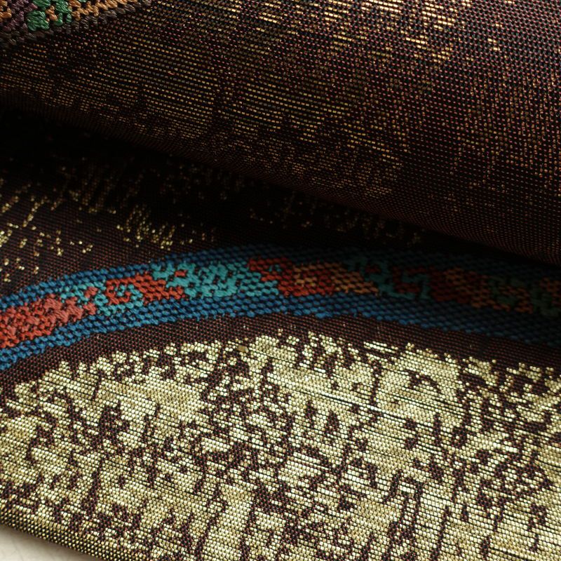 袋帯 六通柄 美品 彫絹 正絹 幾何学柄・抽象柄 茶_画像10