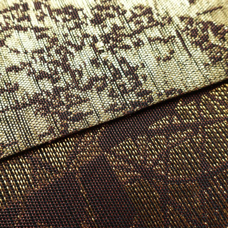 袋帯 六通柄 美品 彫絹 正絹 幾何学柄・抽象柄 茶_画像19