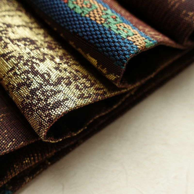 袋帯 六通柄 美品 彫絹 正絹 幾何学柄・抽象柄 茶_画像30