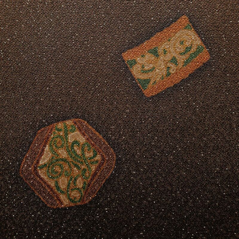 袋帯 刺繍 落款入り 	太鼓柄 一般用 正絹 幾何学柄・抽象柄 茶_画像30