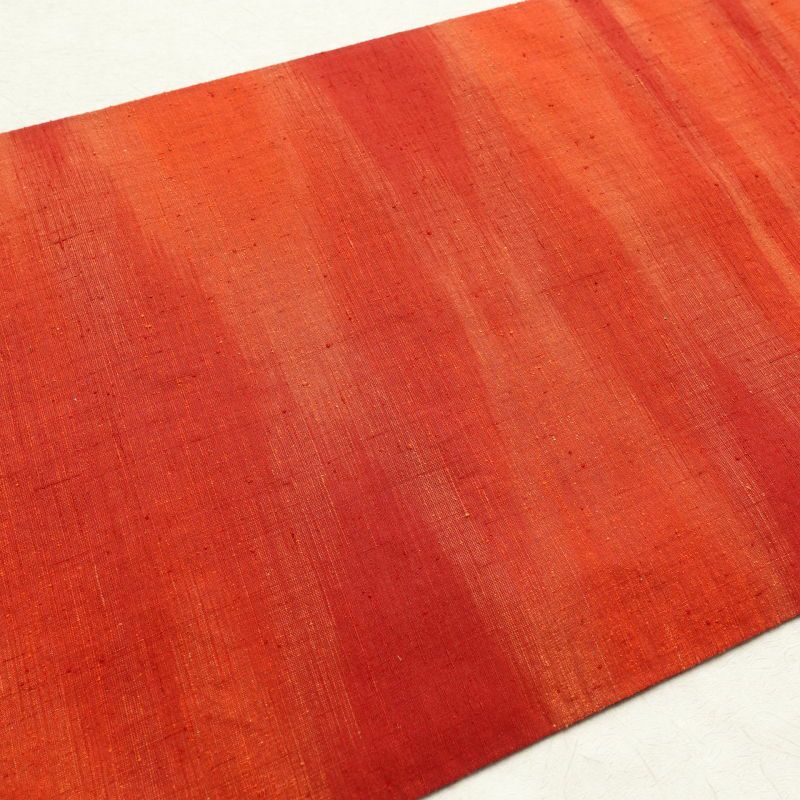 袋帯 紬 全通柄 美品 一般用 正絹 縞柄・線柄 赤・朱_画像22