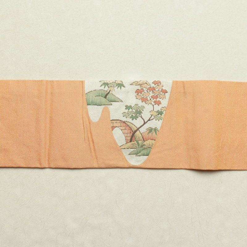 名古屋帯 太鼓柄 正絹 風景柄 金糸 名古屋仕立て 橙_画像14