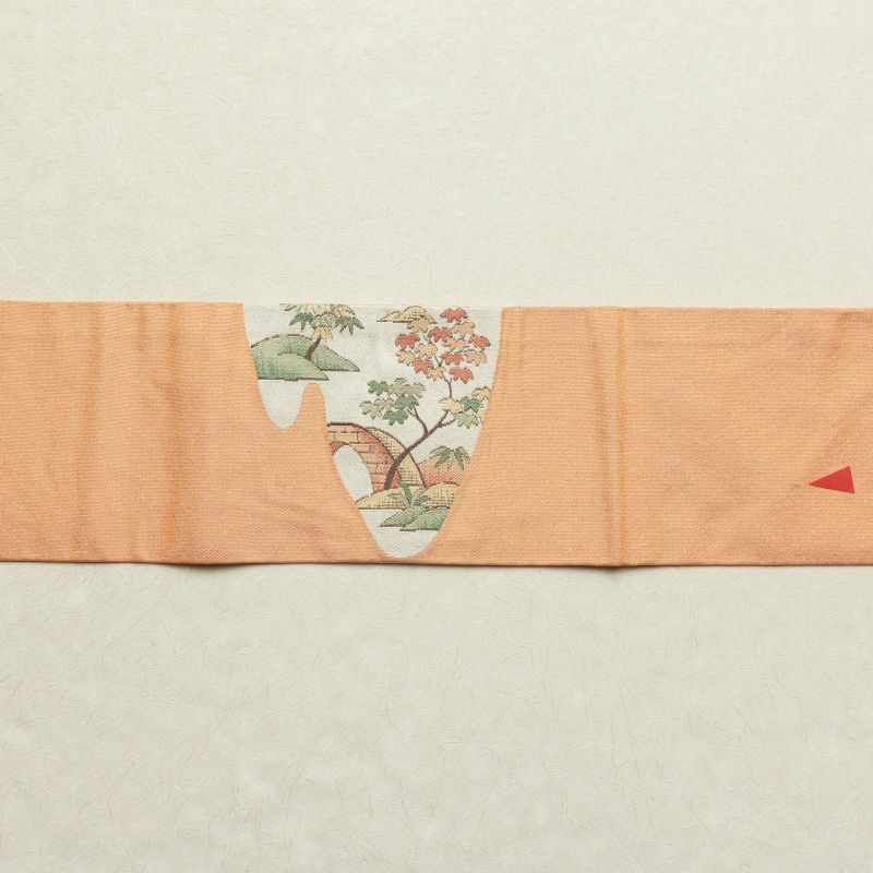 名古屋帯 太鼓柄 正絹 風景柄 金糸 名古屋仕立て 橙_画像16