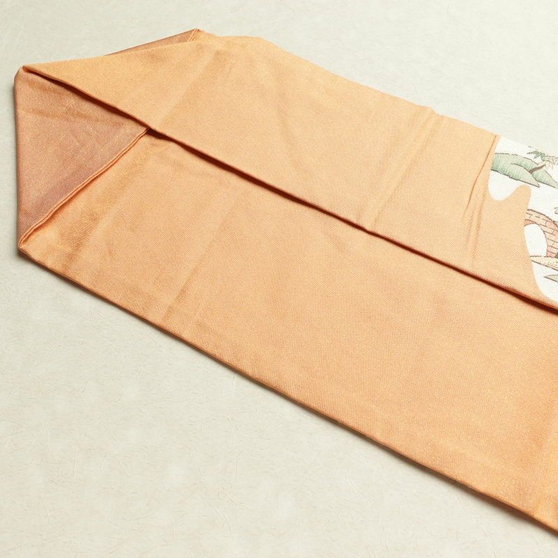 名古屋帯 太鼓柄 正絹 風景柄 金糸 名古屋仕立て 橙_画像28