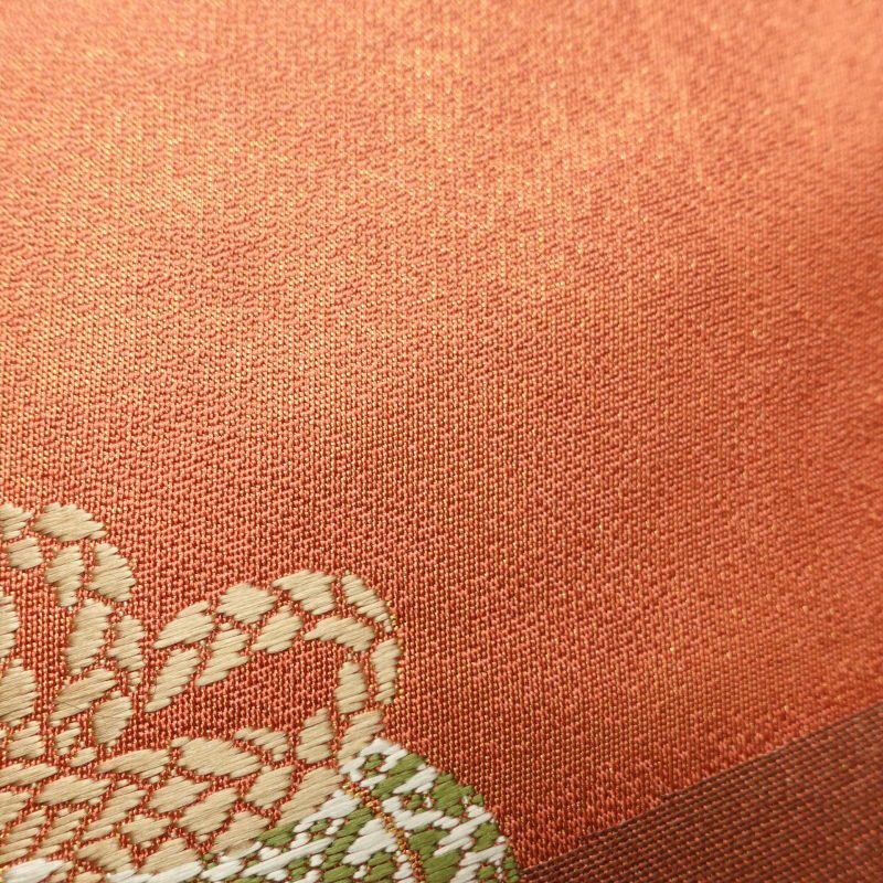 名古屋帯 太鼓柄 正絹 古典柄 菊 金糸 名古屋仕立て 橙_画像4