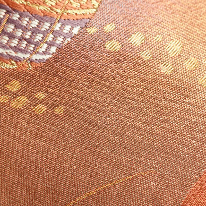 名古屋帯 太鼓柄 正絹 古典柄 菊 金糸 名古屋仕立て 橙_画像7