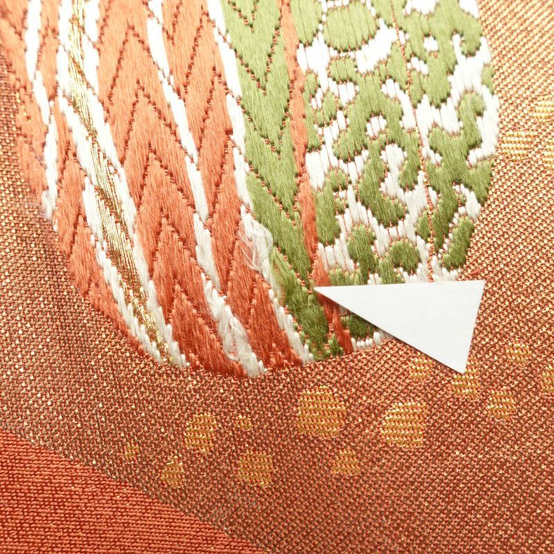 名古屋帯 太鼓柄 正絹 古典柄 菊 金糸 名古屋仕立て 橙_画像22