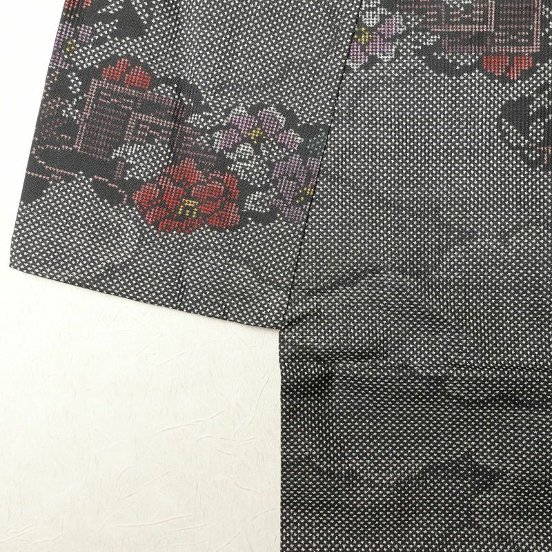 本場大島紬 良品 証紙あり 五共織物 正絹 袷仕立て 雲柄 グレー_画像13