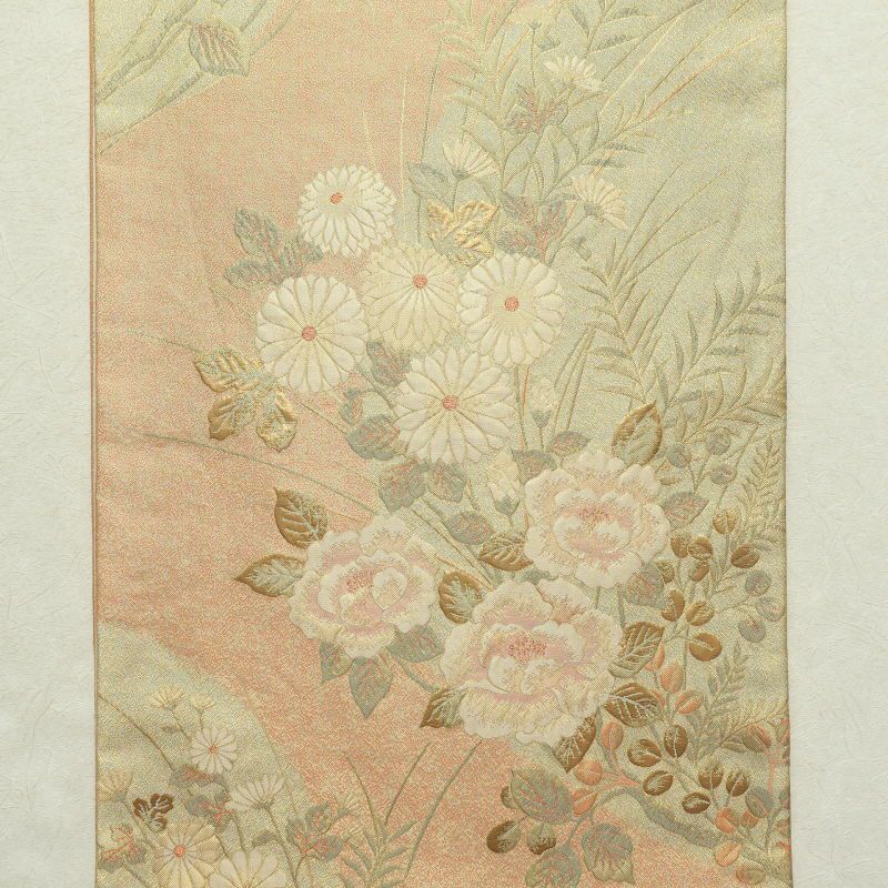 袋帯 ふくれ織 六通柄 良品 フォーマル用 正絹 花柄 橙_画像12