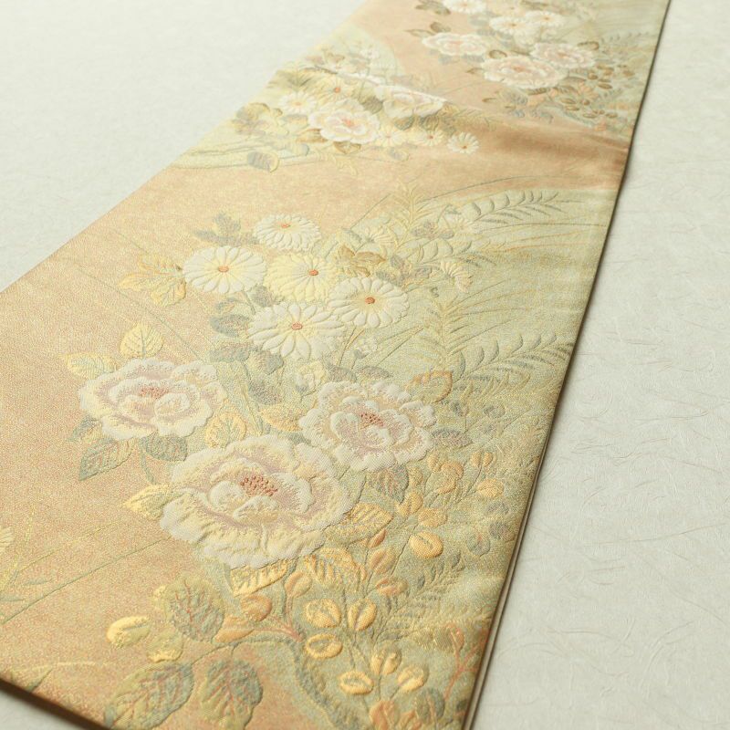 袋帯 ふくれ織 六通柄 良品 フォーマル用 正絹 花柄 橙_画像13