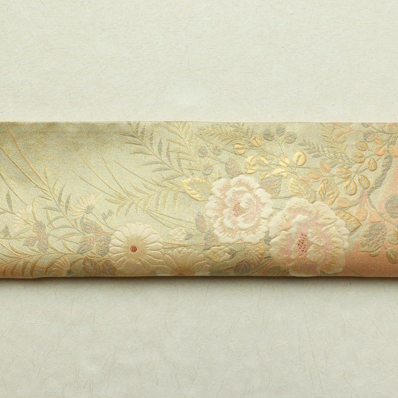 袋帯 ふくれ織 六通柄 良品 フォーマル用 正絹 花柄 橙_画像22