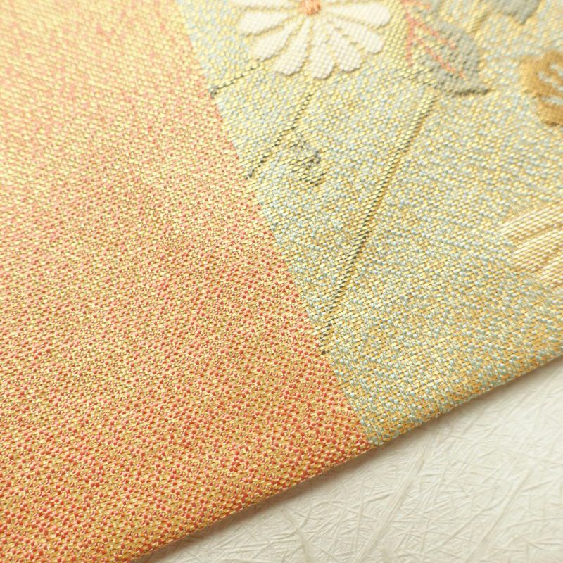 袋帯 ふくれ織 六通柄 良品 フォーマル用 正絹 花柄 橙_画像25