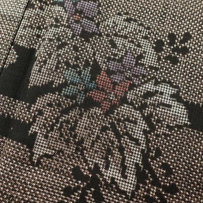 紬 しつけ糸付き 正絹 木の葉・植物柄 紬着物 袷仕立て 茶_画像6